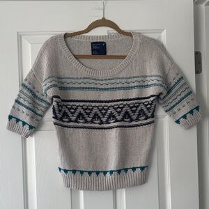 American Eagle Outfitters Geometric Knit Sweater - Cream and Teal